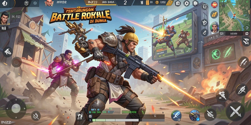 Tampilan seru gameplay IN22 dengan aksi Battle Royale yang mendebarkan.