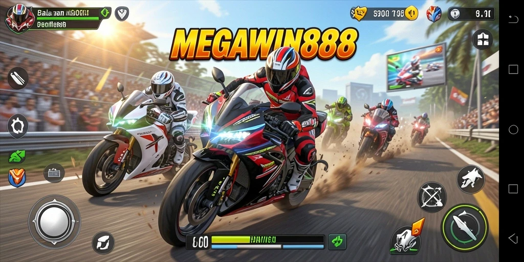 Tampilan menarik dari gameplay balapan motor di MEGAWIN888.