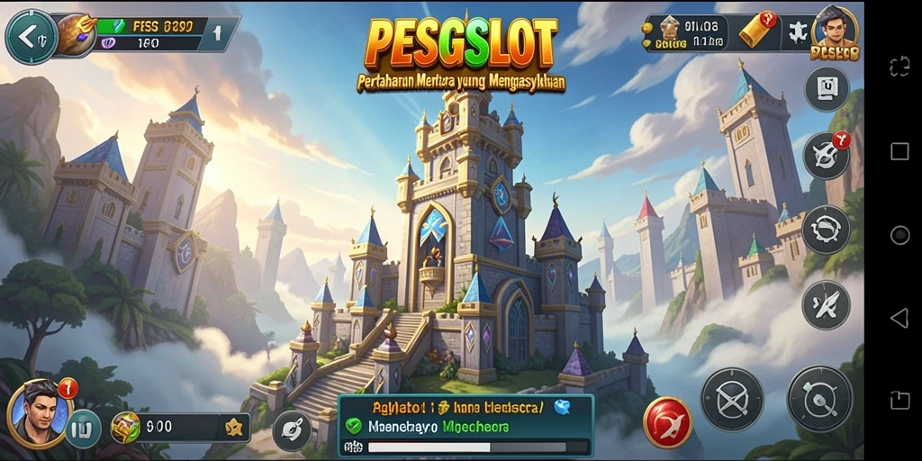 Tampilan gameplay PESGSLOT yang menampilkan strategi pertahanan menara yang seru.