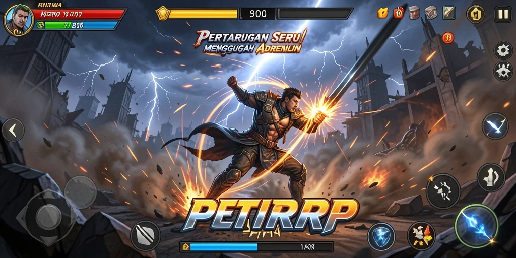 Screenshot gameplay seru dari pertarungan di PETIRRP.