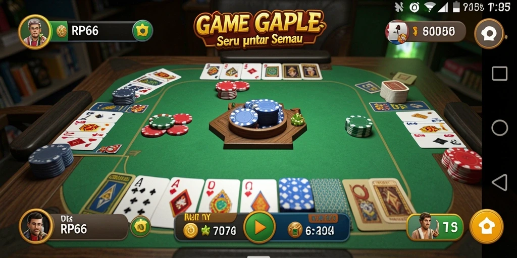 Screenshot utama RP66 menunjukkan momen seru saat bermain Gaple.