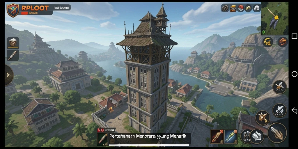 Tangkapan layar menunjukkan gameplay menara pertahanan yang intens.