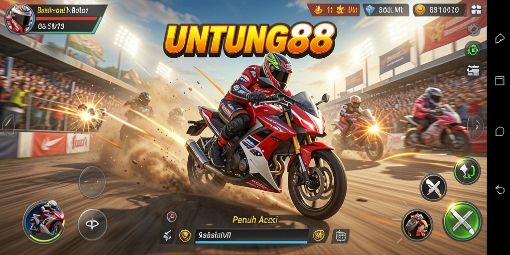 Gameplay UNTUNG88 menampilkan balapan motor yang mendebarkan.
